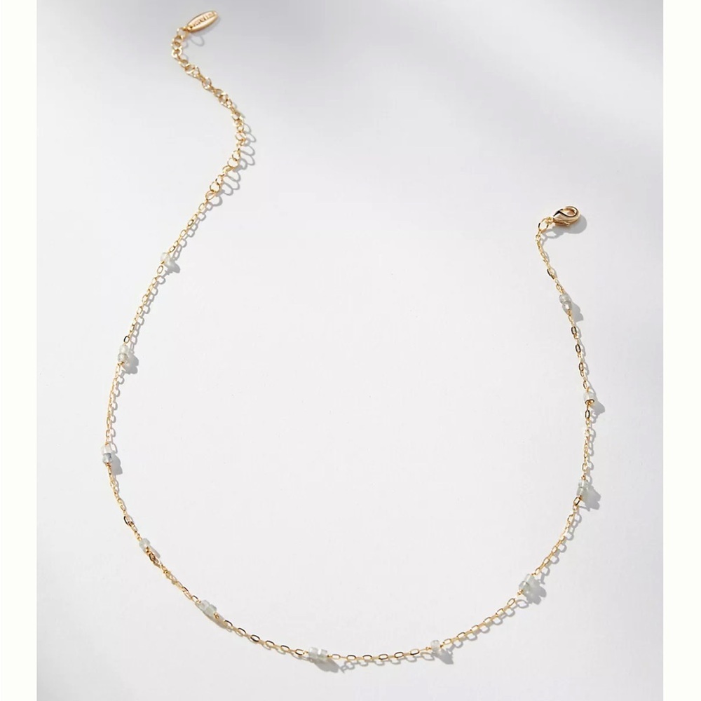 Anthropologie 14K Gold Plated Double Beaded Delicate Necklace